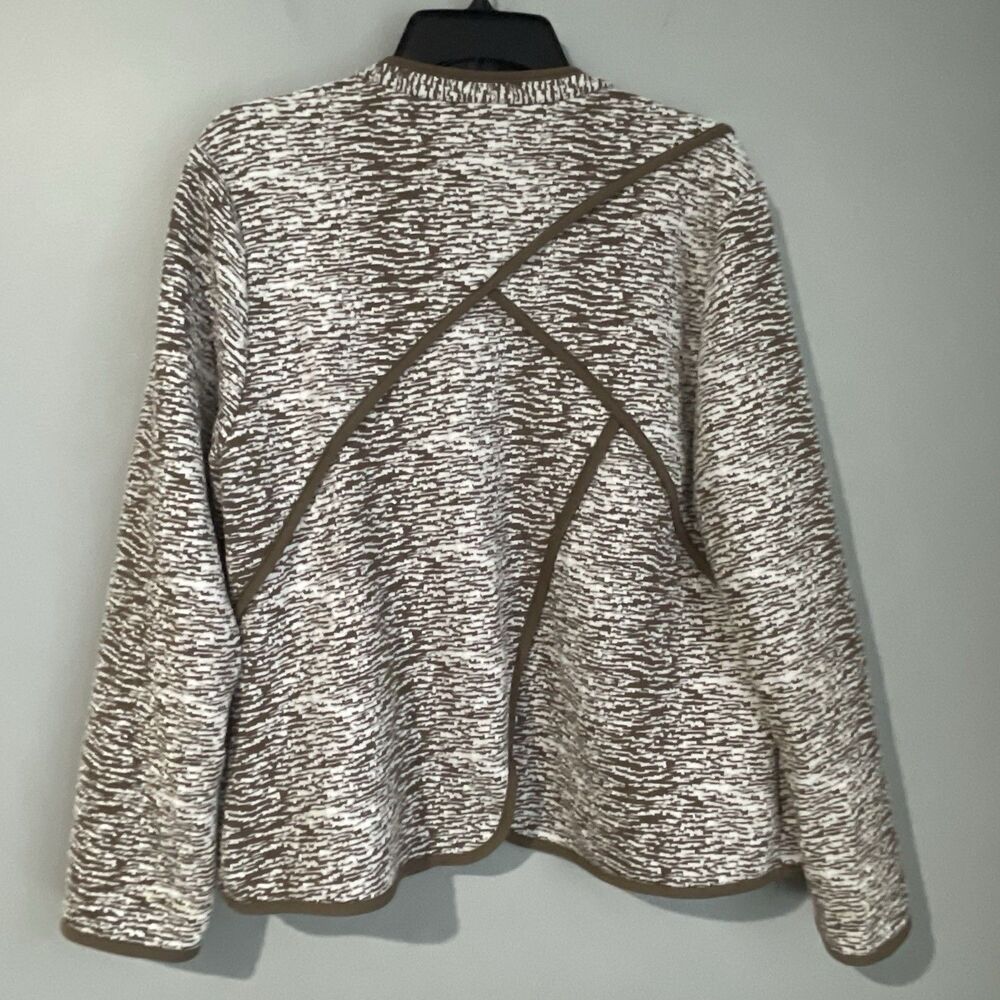 Chico's Piped Knit Jacquard Blazer Size 2 Open Front Textured Cardigan Sweater